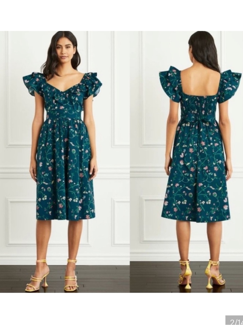 Hill House Ava Dress in Moody Floral Teal - Picture 7 of 7